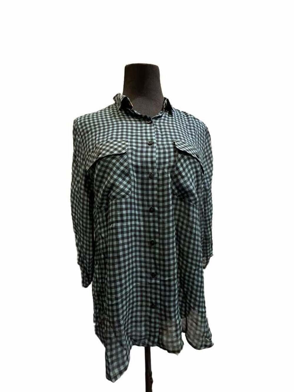 738 Johnny Was Biarritz Plaid Shirt Size S Green Gingham